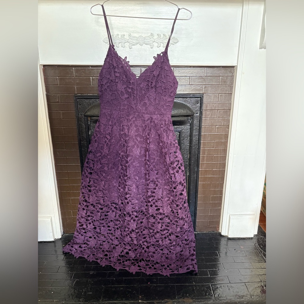 Astr Lavender-Purple Lace Midi Dress with Spaghetti Straps